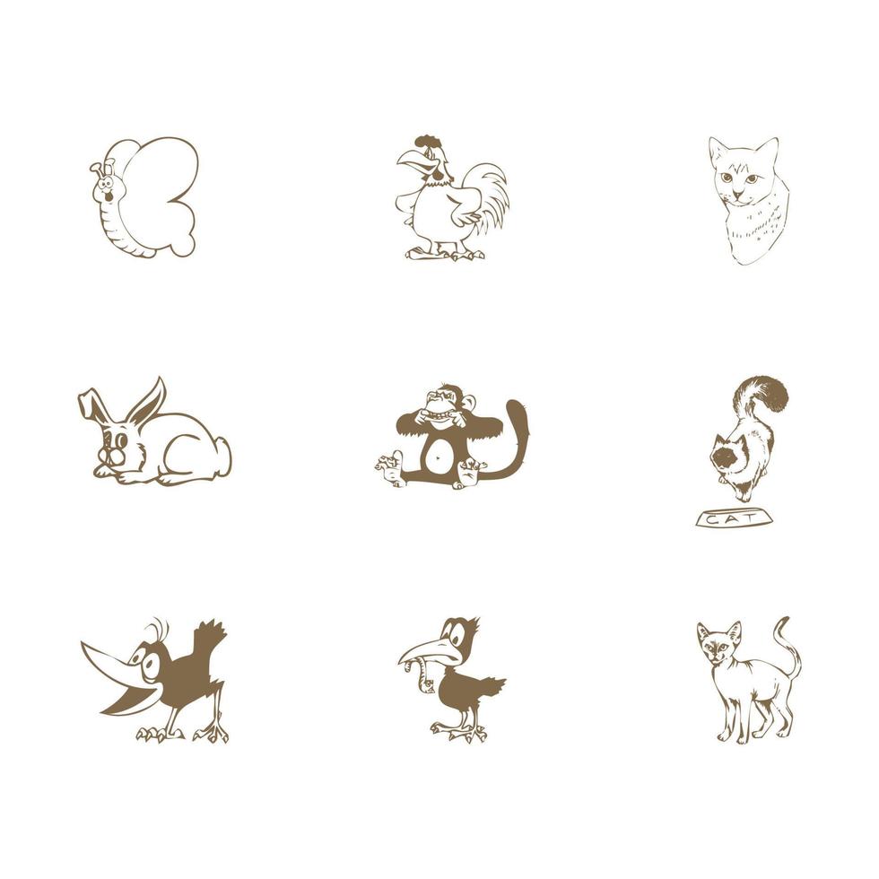 cute cartoon sketch animals, cartoon animals vector