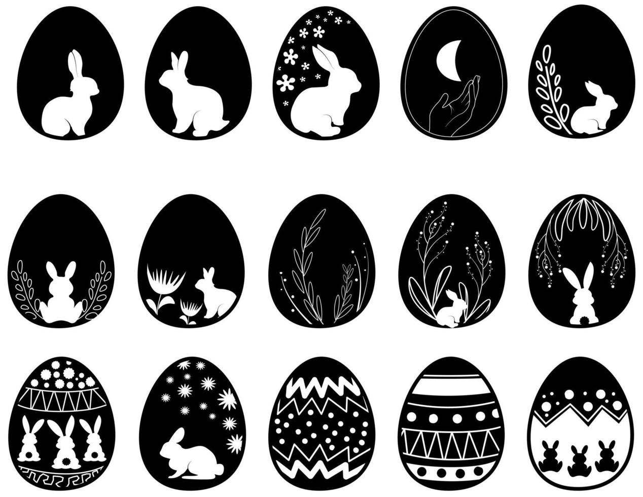 siluetas huevos de pascua con lindo conejo vector