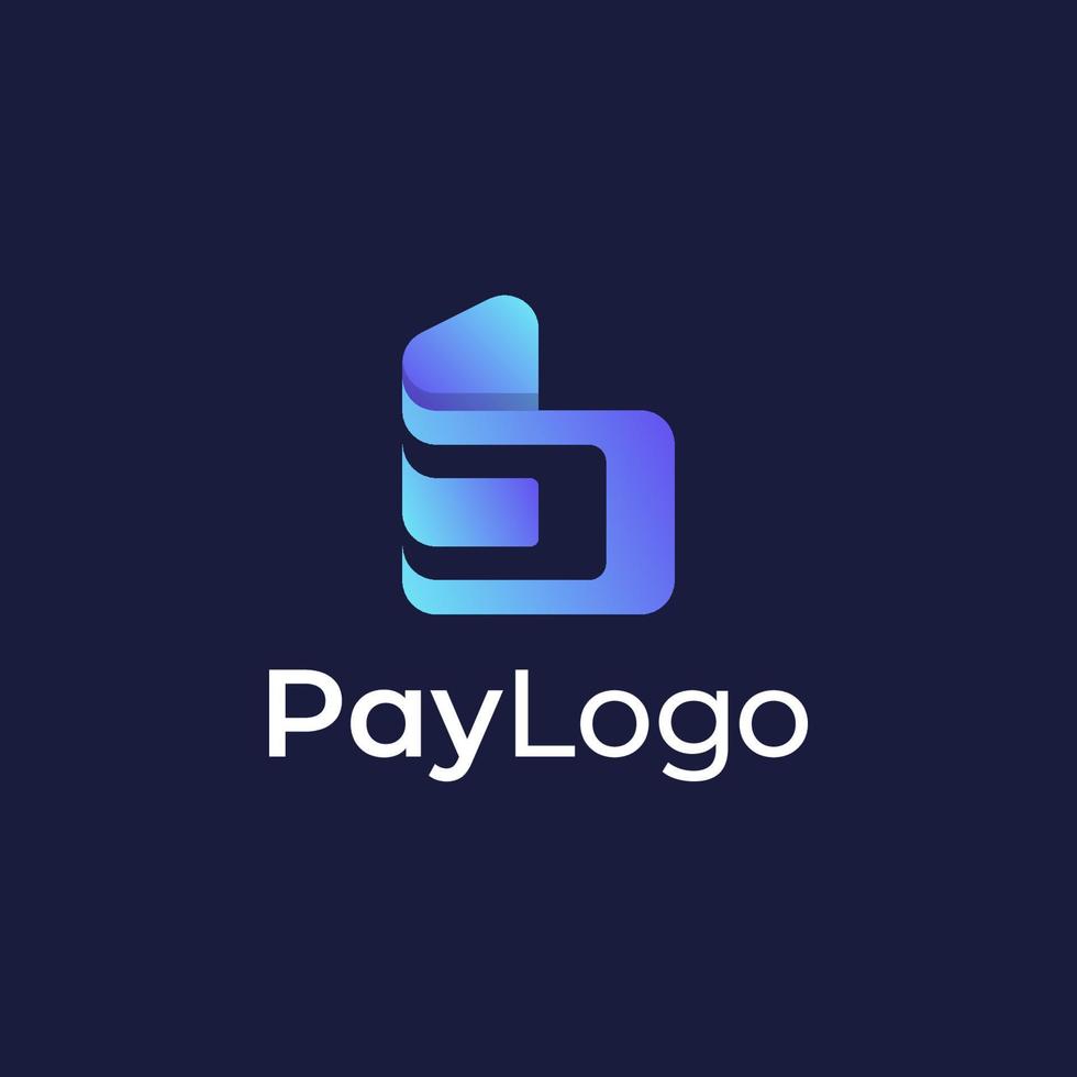 Pay logo design with gradient colorful style, concept of credit card, crypto wallet, fast online payment vector