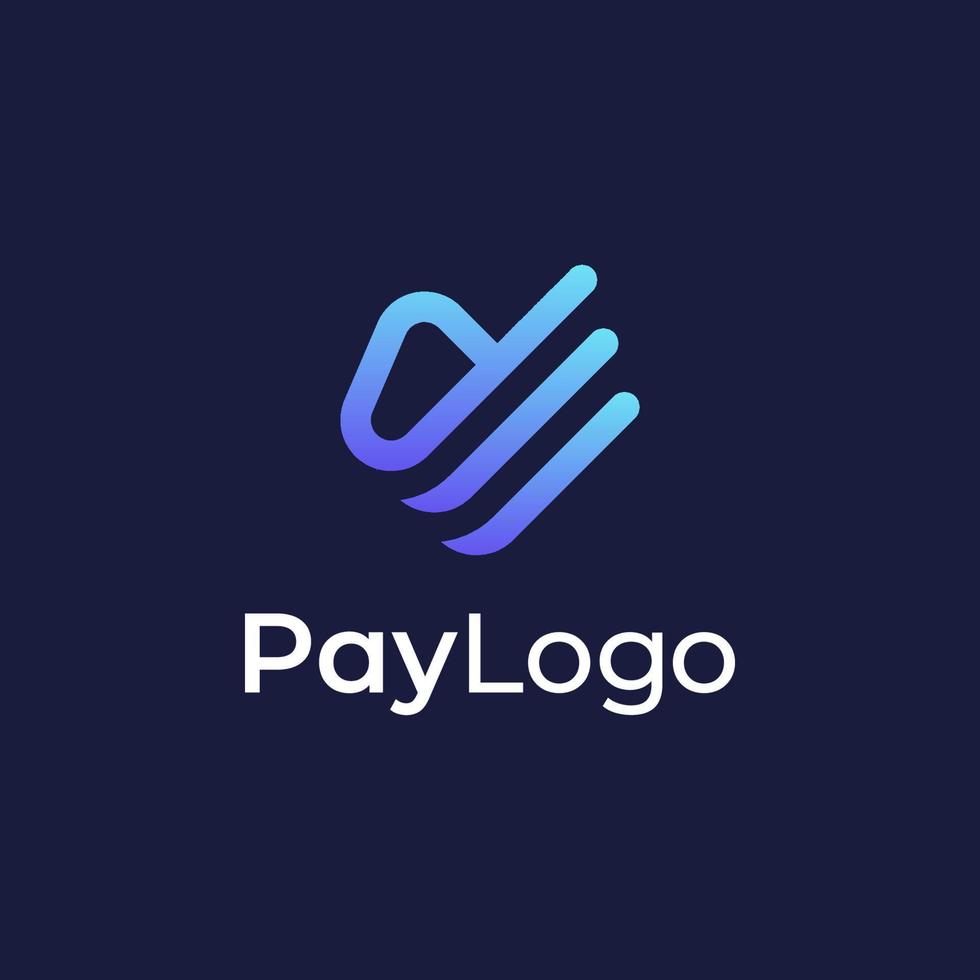 Pay logo design with line outline gradient colorful style, concept of credit card, crypto wallet, fast online payment vector