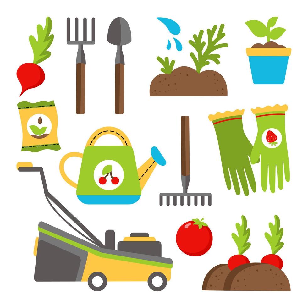 Garden Tools Equipment Gardening Agriculture Vector illustration isolated on white background