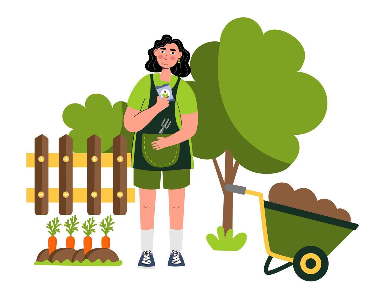 la gente disfruta de la jardinería y la plantación de plantas una mujer agricultora jardinera haciendo trabajo y afición agrícola ilustración vectorial aislada vector