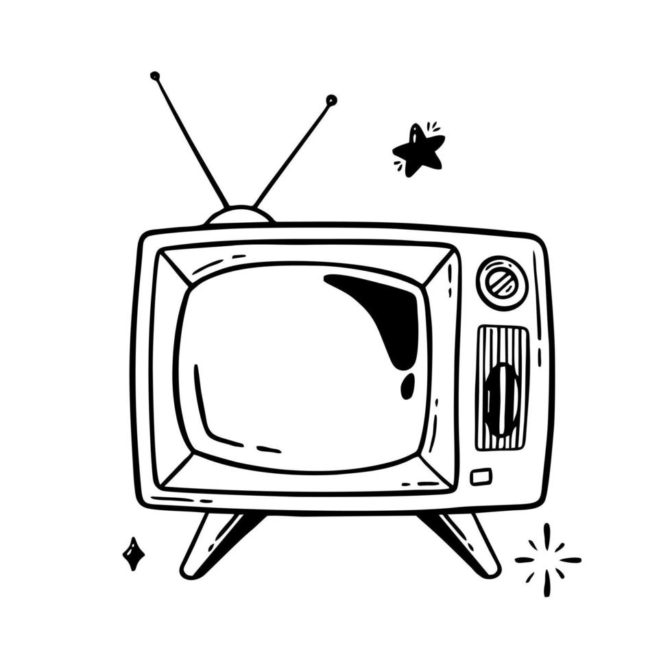 ilustración de vector de línea dibujada a mano de tv retro en el estilo de un garabato aislado en un fondo blanco