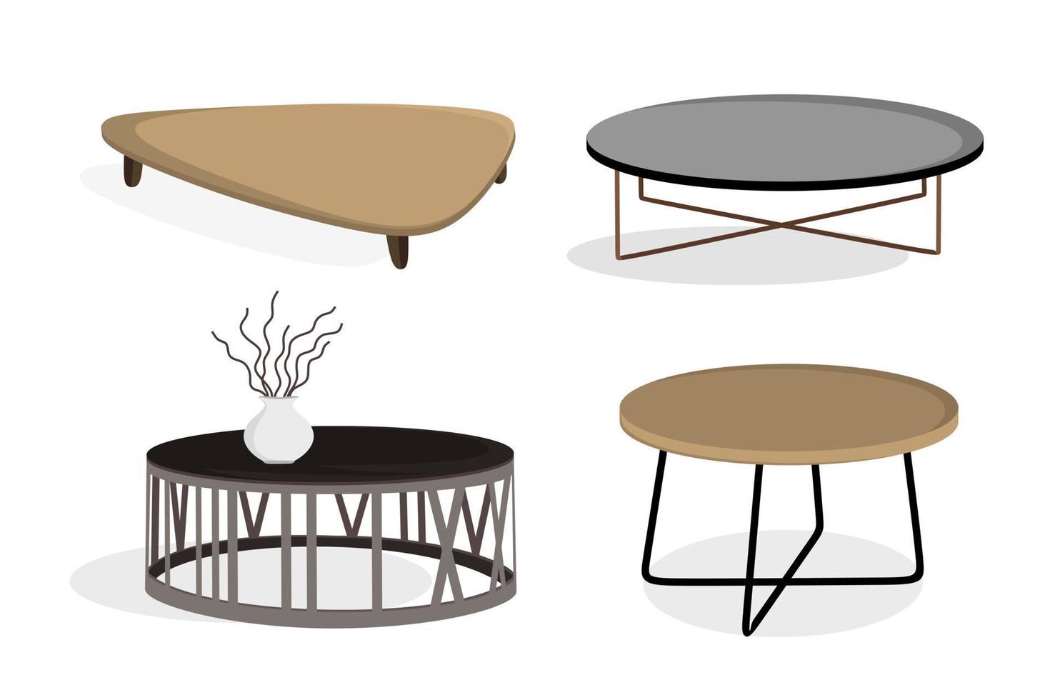 Modern interior furniture coffee table set Vector illustration in flat style isolated