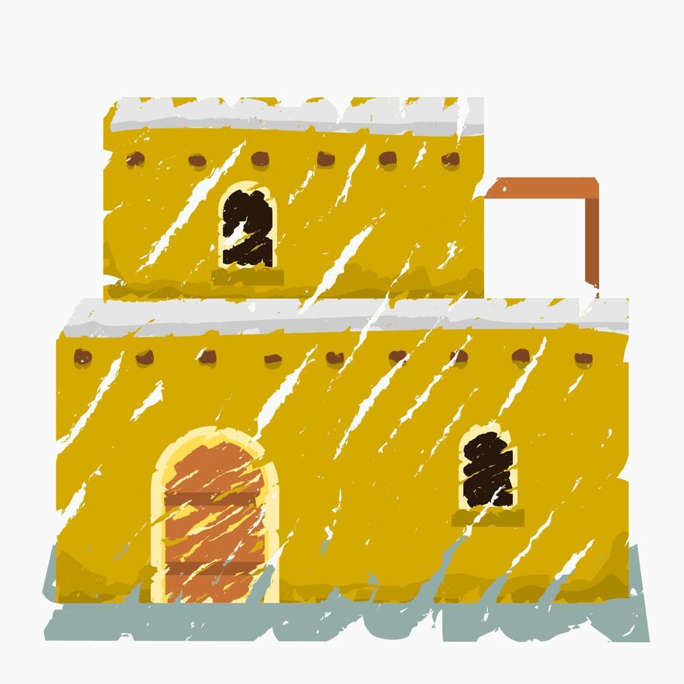 Editable Traditional Simple Two Floors Arab House Vector Illustration in Brush Strokes Style for Islamic Moments or Middle Eastern History and Culture Related Design