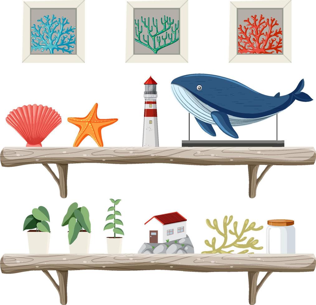 Set of beach souvenir on the shelves vector