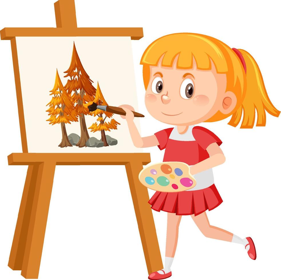 Cute girl painting on canvas 7396723 Vector Art at Vecteezy
