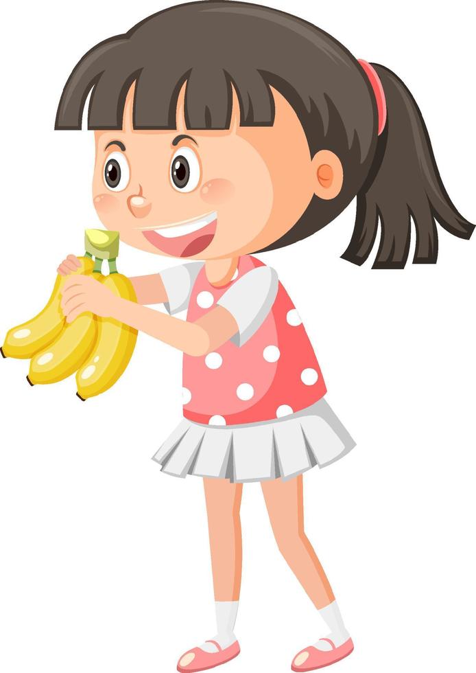 linda chica sosteniendo plátano sobre fondo blanco vector