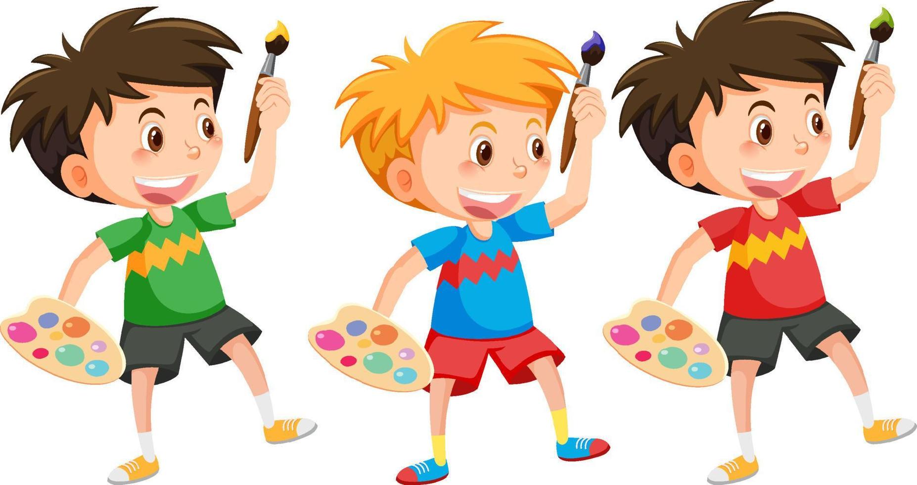 Cute boy painting on canvas vector