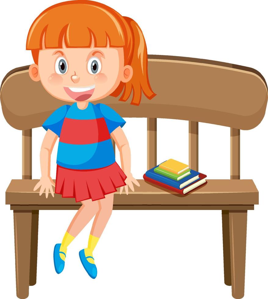 Girl reading a book on the wooden bench vector