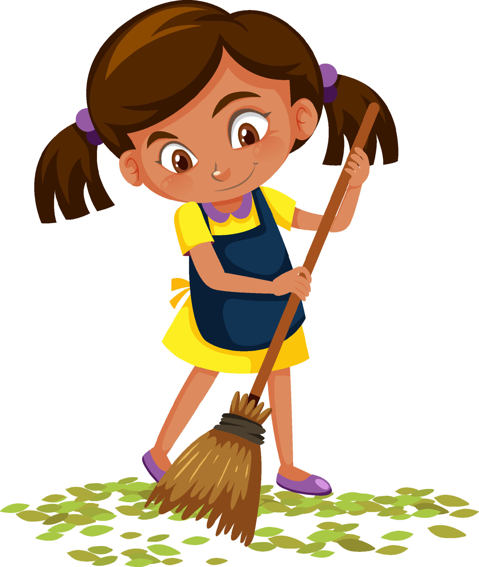 Girl sweep the leaves on the floor 7396767 Vector Art at Vecteezy