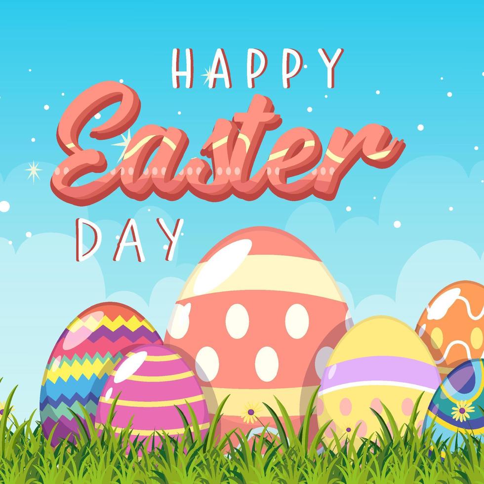 Happy Easter design with many eggs in garden vector