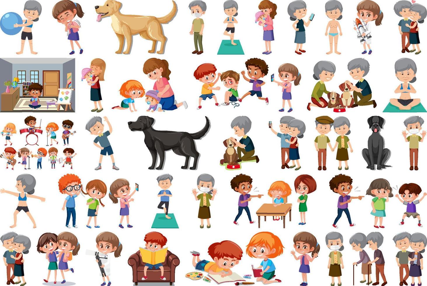 Set of different activities people in cartoon style vector