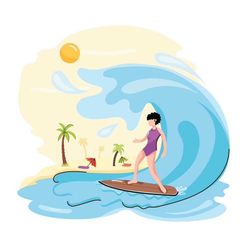 Water sports, flat illustration of surfboarding vector