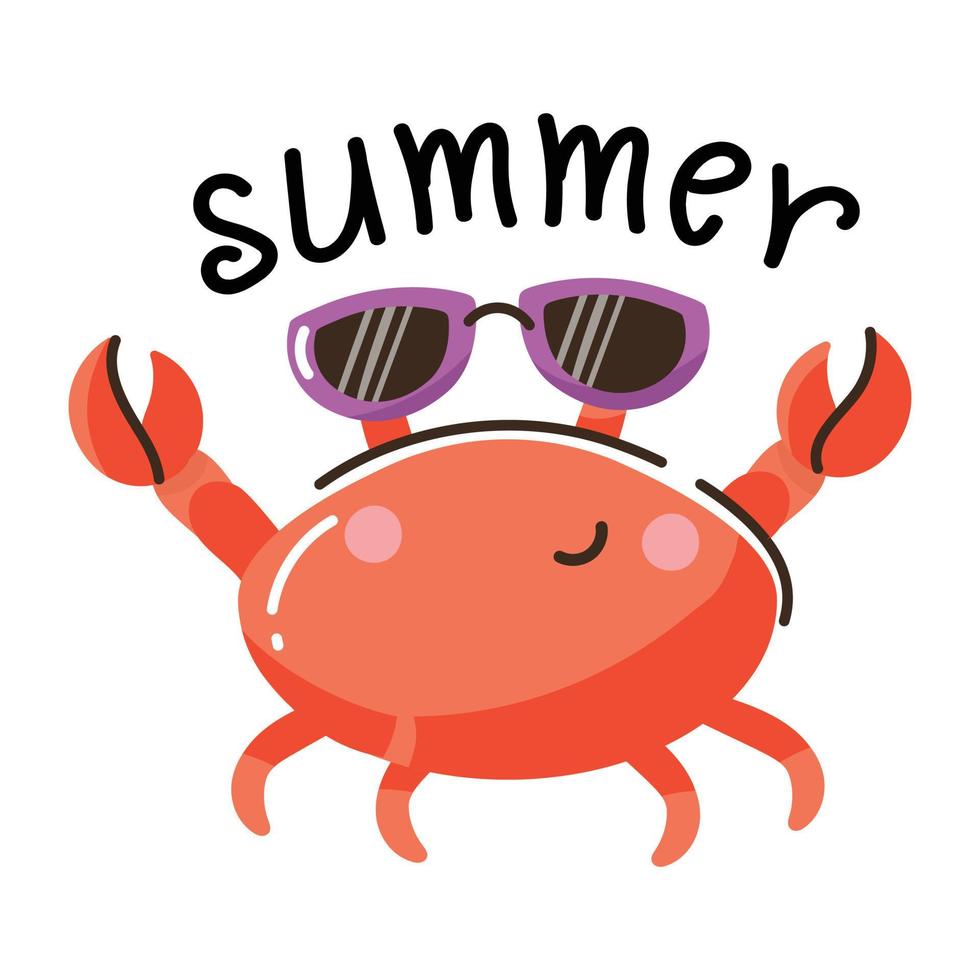 Sea creature, flat sticker of crab vector