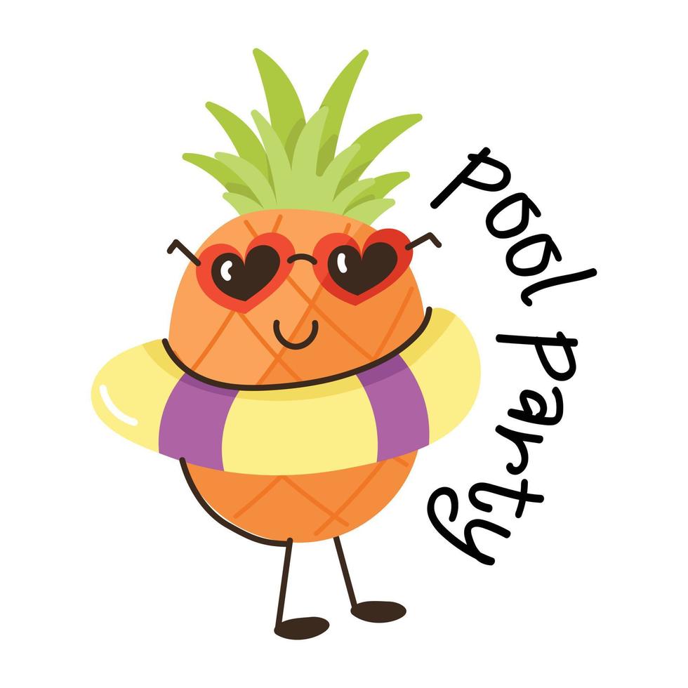 Cute pineapple flat sticker, editable design vector