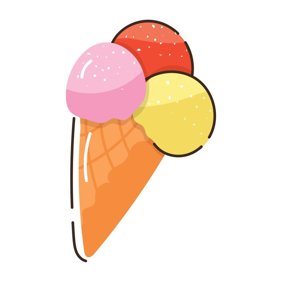 Frozen dessert, doodle flat icon of ice cone vector