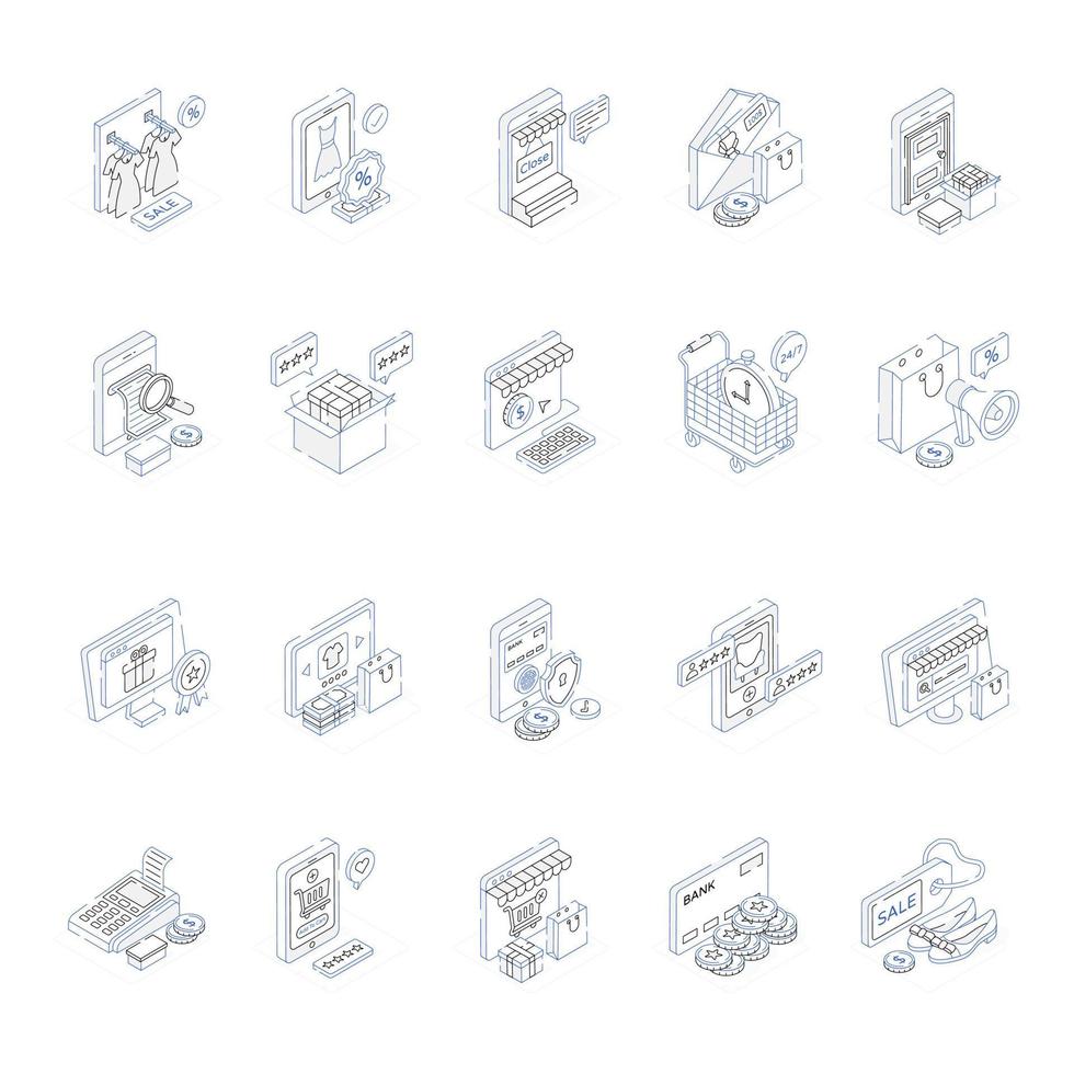 Modern Isometric Icons of Online Shopping and Retail vector