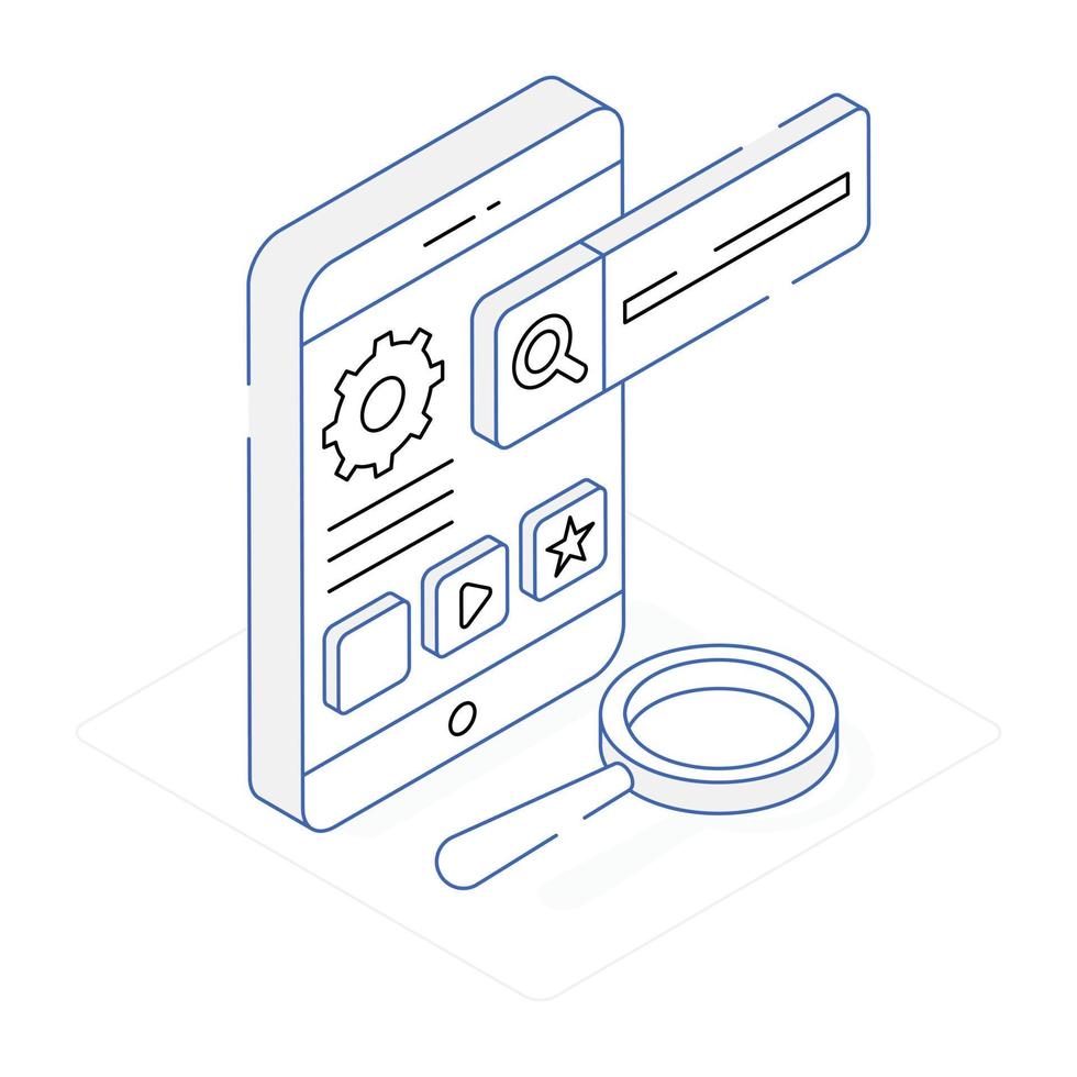 An editable isometric icon of mobile search vector