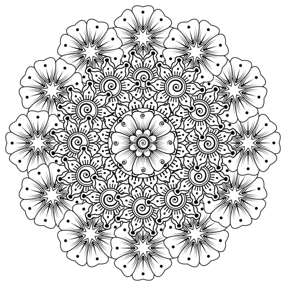 patrón circular en forma de mandala para la decoración de tatuajes de henna mehndi. página del libro para colorear. vector