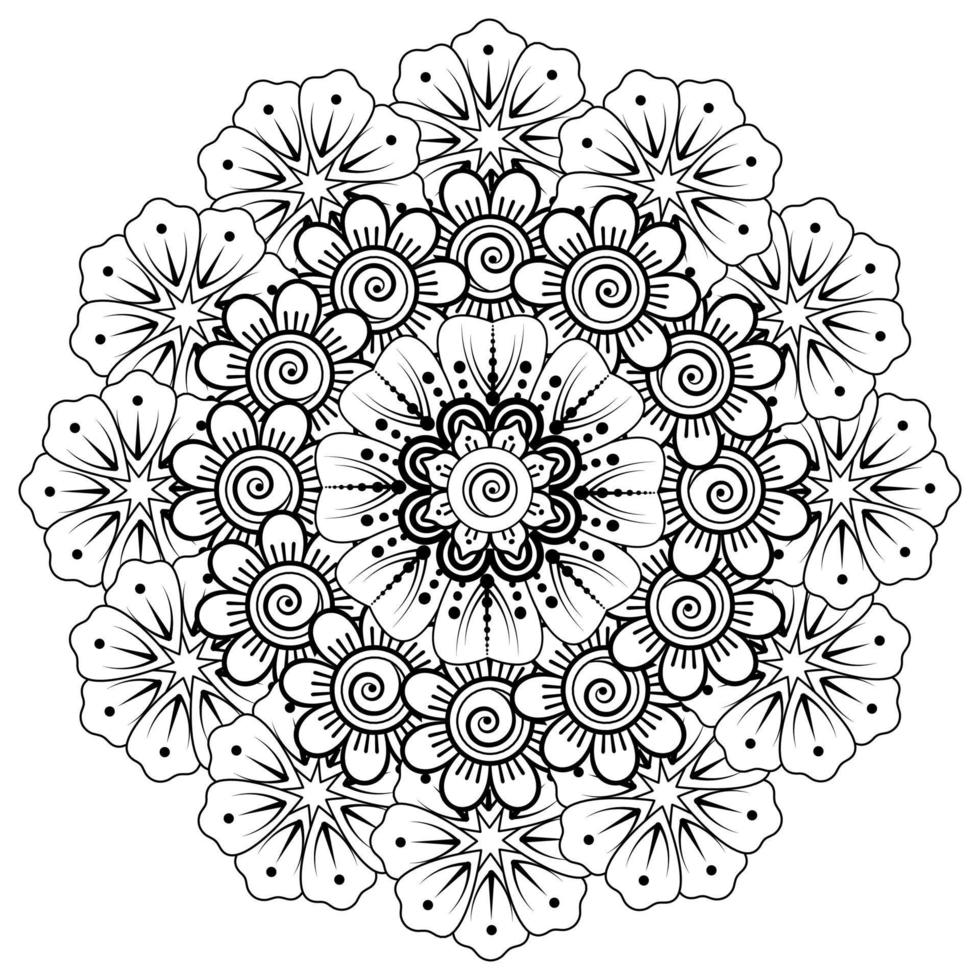 patrón circular en forma de mandala para la decoración de tatuajes de henna mehndi. página del libro para colorear. vector