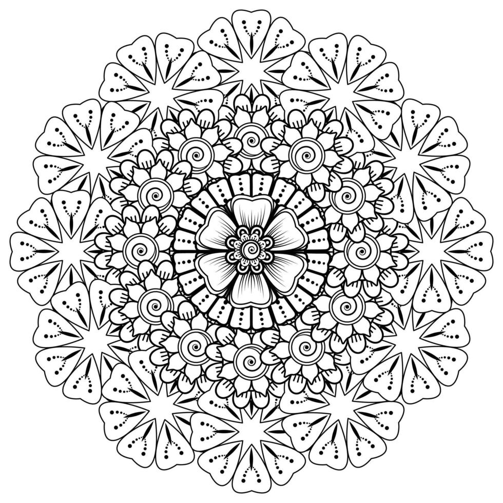 patrón circular en forma de mandala para la decoración de tatuajes de henna mehndi. página del libro para colorear. vector