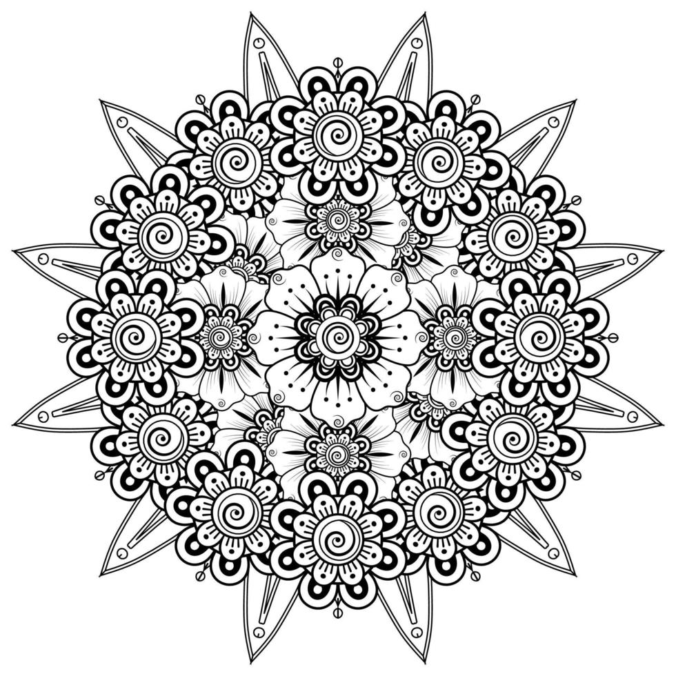Circular pattern in form of mandala for Henna  Mehndi  tattoo  decoration. Coloring book page. vector