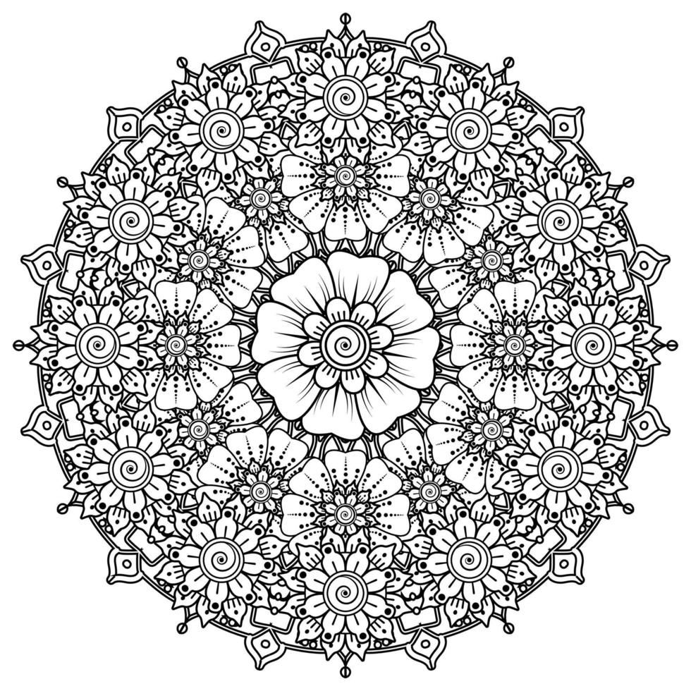 Circular pattern in form of mandala for Henna  Mehndi  tattoo  decoration. Coloring book page. vector