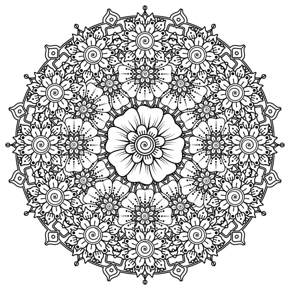 patrón circular en forma de mandala para la decoración de tatuajes de henna mehndi. página del libro para colorear. vector