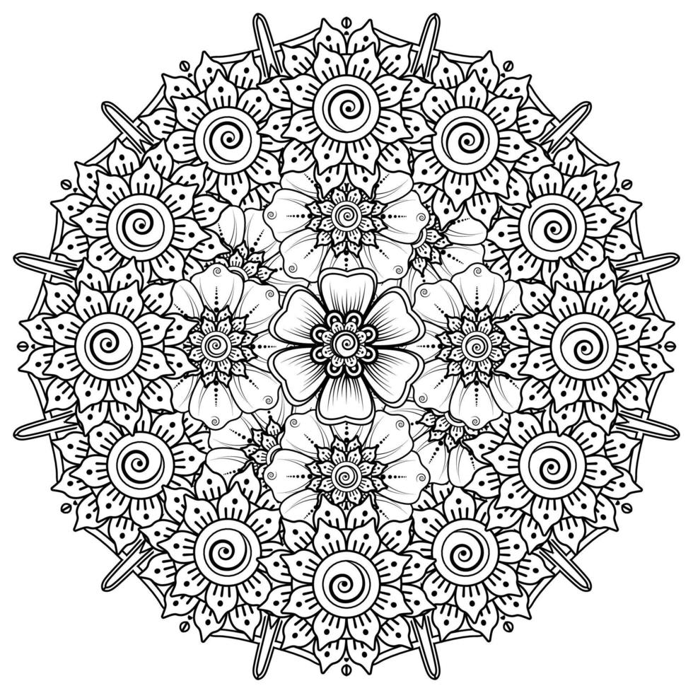 Circular pattern in form of mandala for Henna  Mehndi  tattoo  decoration. Coloring book page. vector