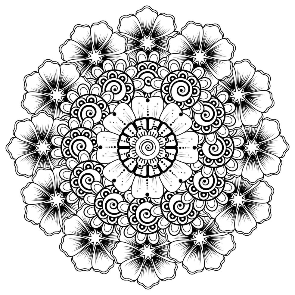 patrón circular en forma de mandala para la decoración de tatuajes de henna mehndi. página del libro para colorear. vector