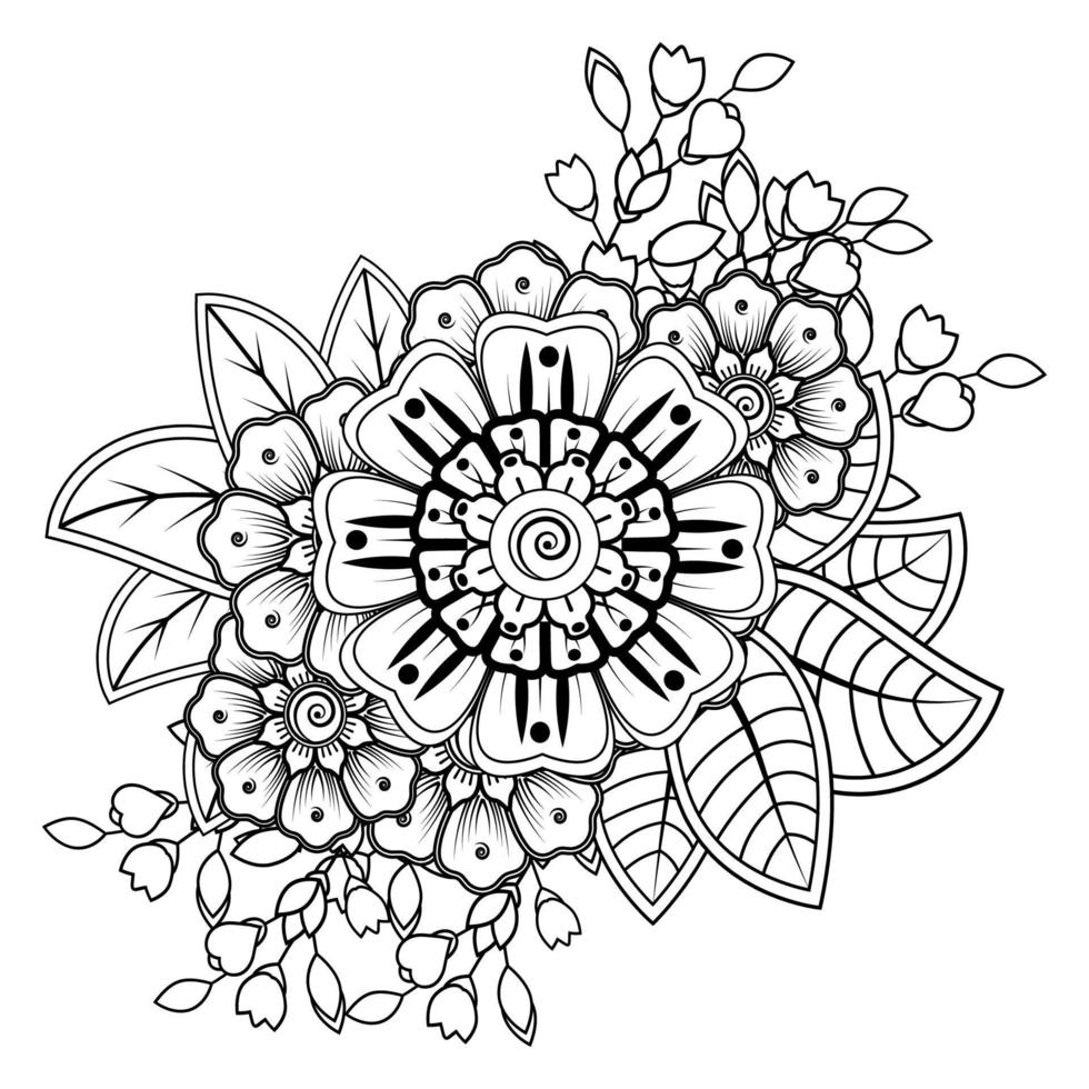 flores en blanco y negro. arte del doodle para colorear libro vector