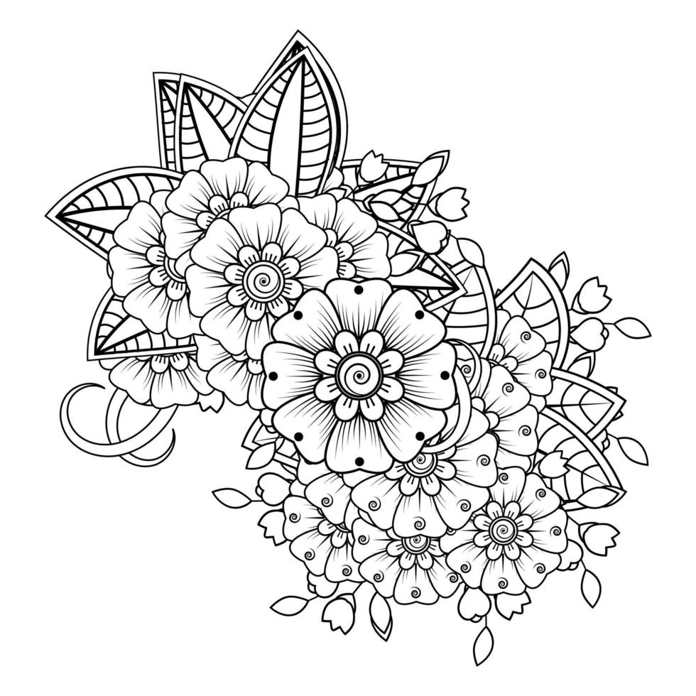 flores en blanco y negro. arte del doodle para colorear libro vector