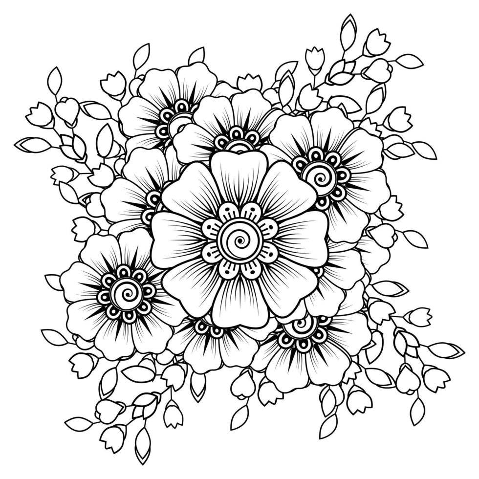 flores en blanco y negro. arte del doodle para colorear libro vector