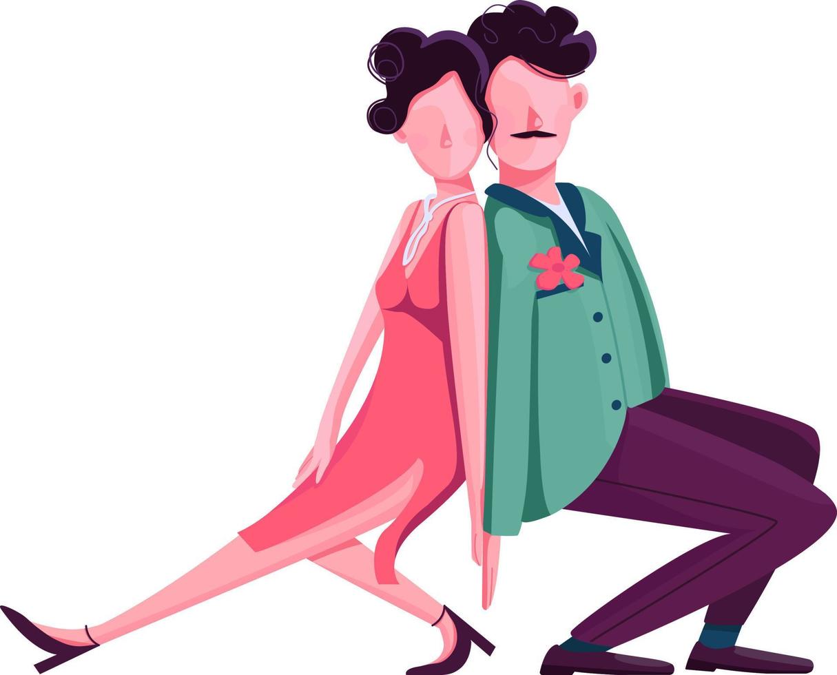 Couple performing tango dance semi flat color vector characters