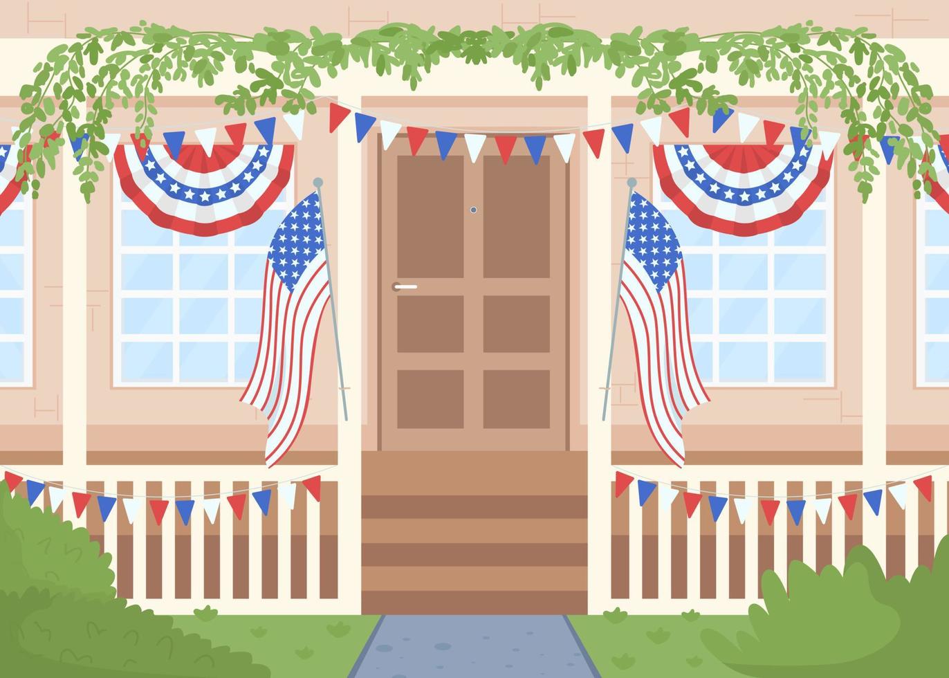 House decorated for Independence day flat color vector illustration