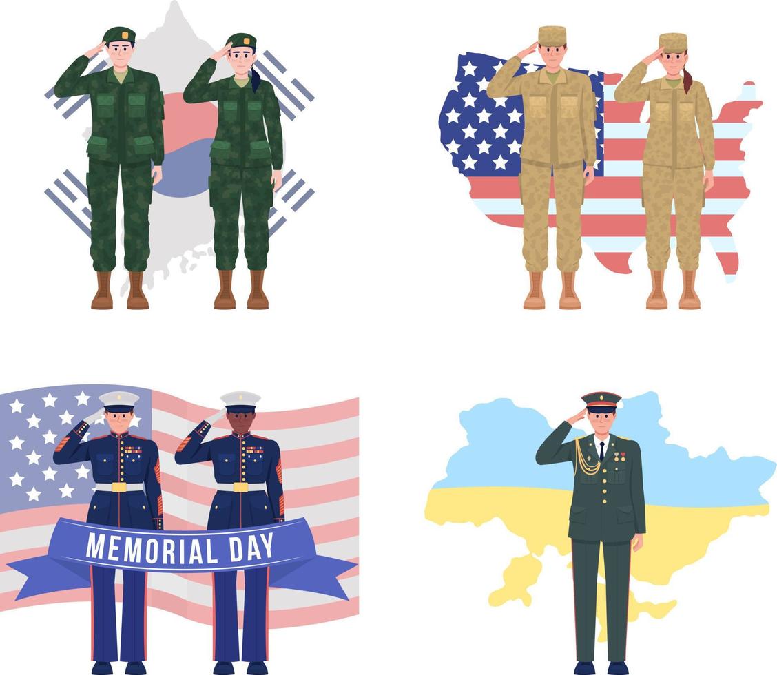 Memorial day 2D vector isolated illustrations set