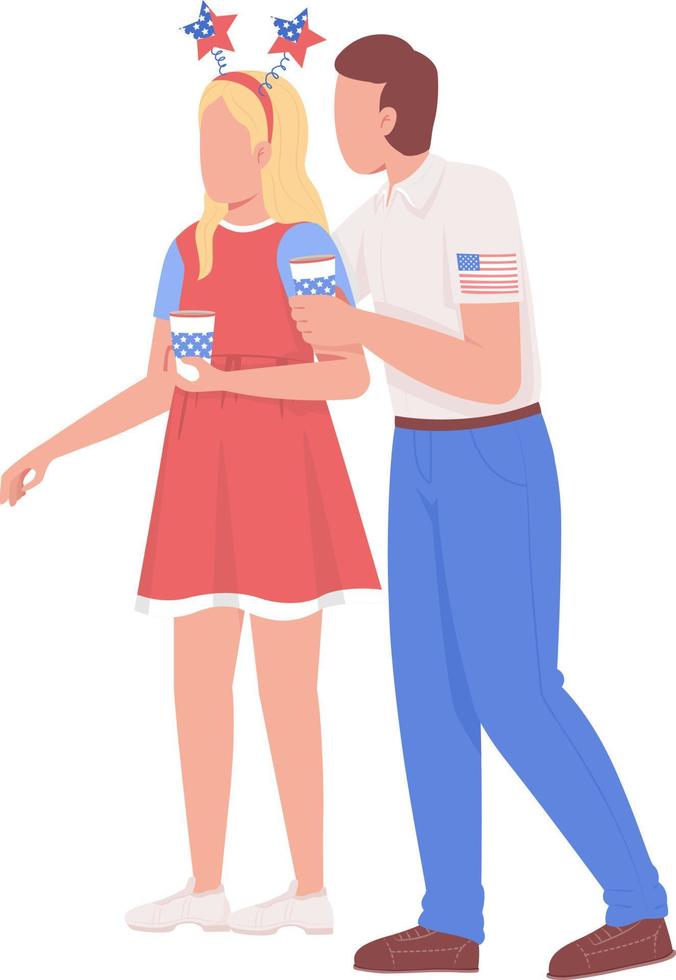 Man with girlfriend at Independence day semi flat color vector characters