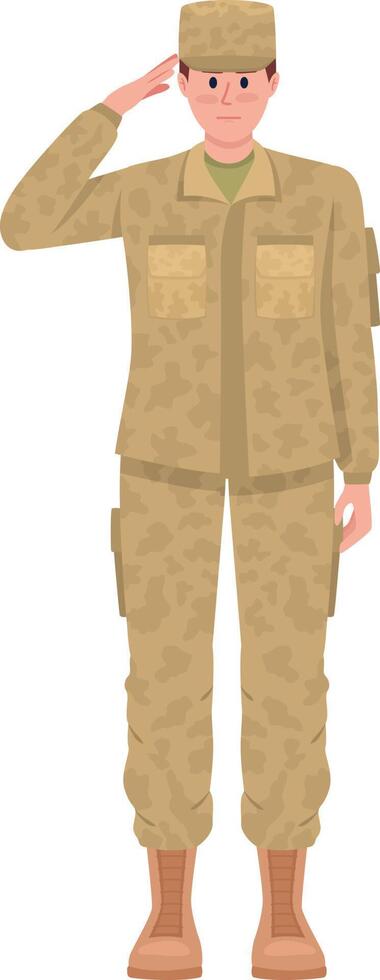 militar en uniforme de camuflaje carácter vectorial de color semiplano vector