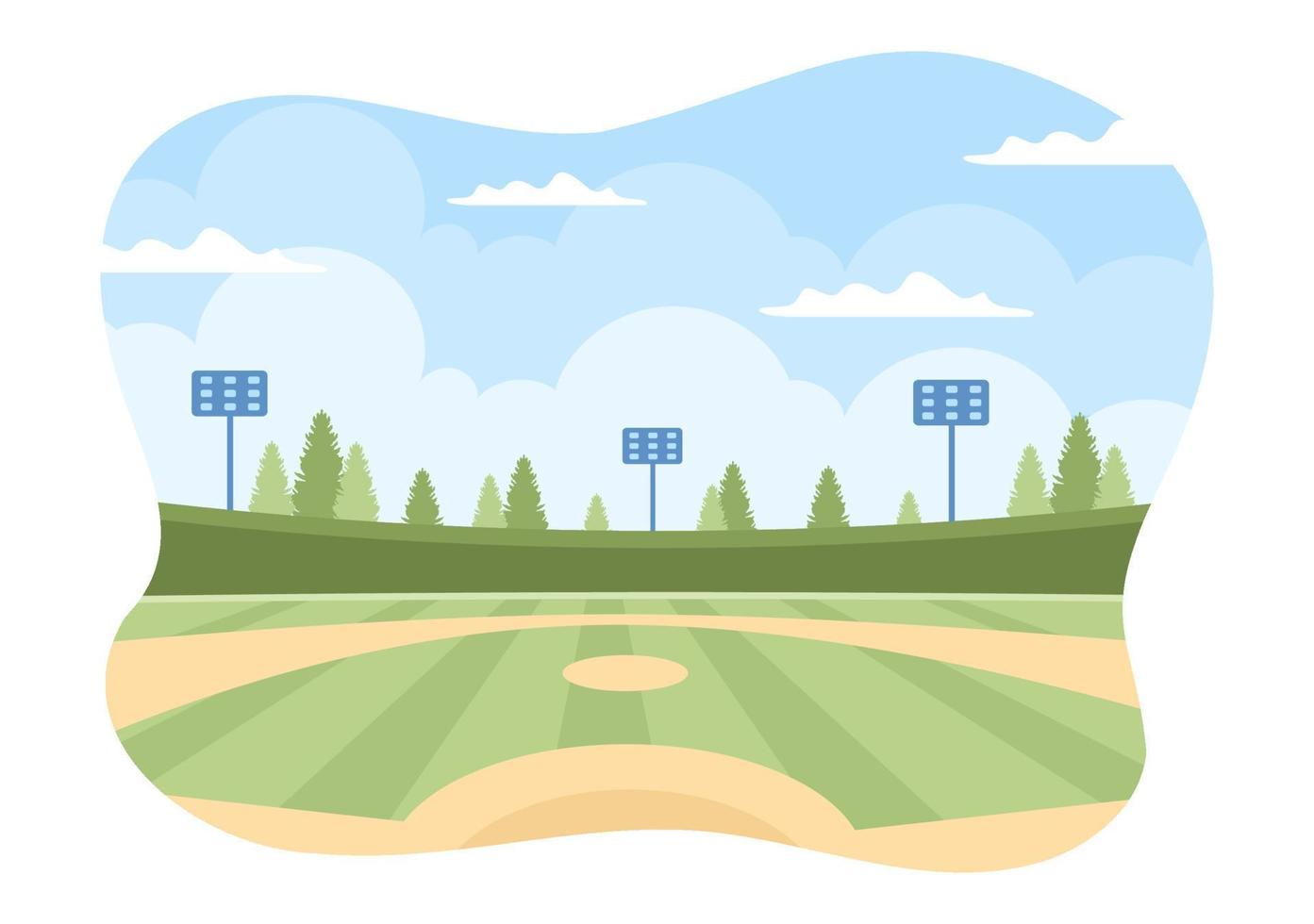 Baseball Player Sports Throwing, Catching or Hitting a Ball with Bats and Gloves Wearing Uniform on Court Stadium in Flat Cartoon Illustration vector