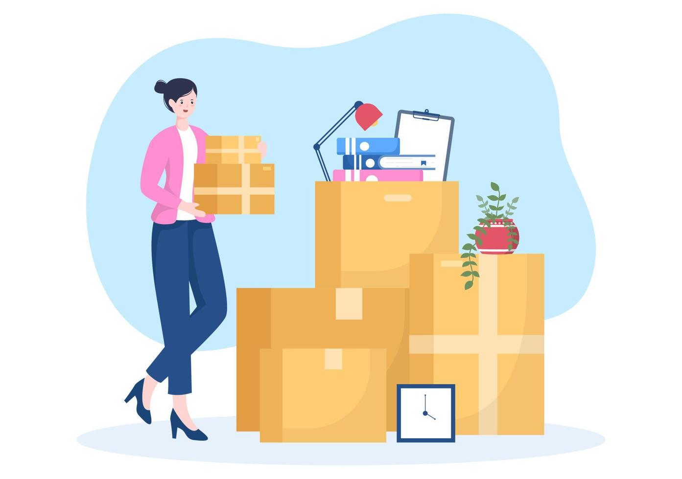 Home Relocation or People Moving with Cardboard Packaging Boxes or Pack Belongings Move to New Ones in Flat Cartoon Illustration vector