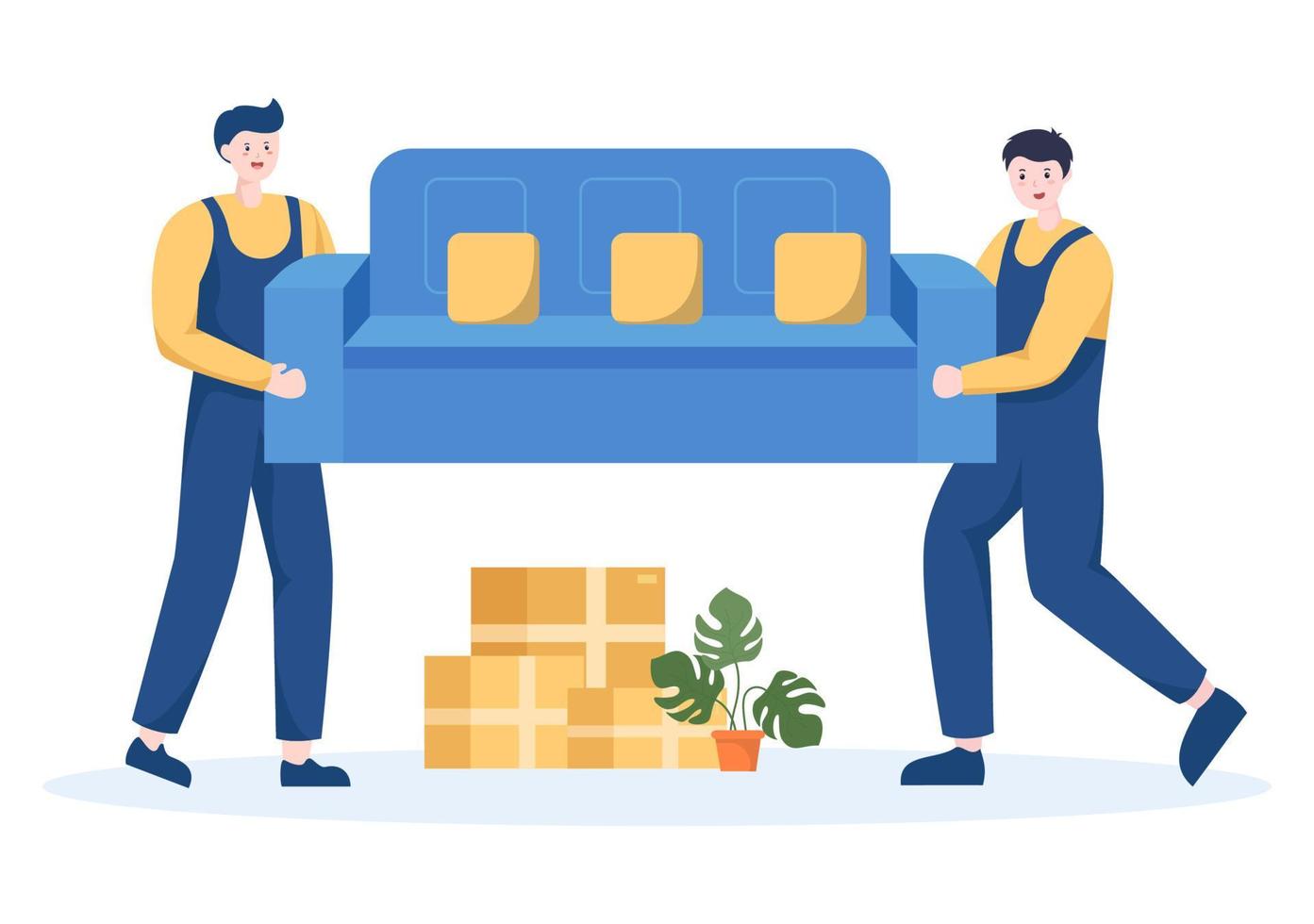 Home Relocation or People Moving with Cardboard Packaging Boxes or Pack Belongings Move to New Ones in Flat Cartoon Illustration vector