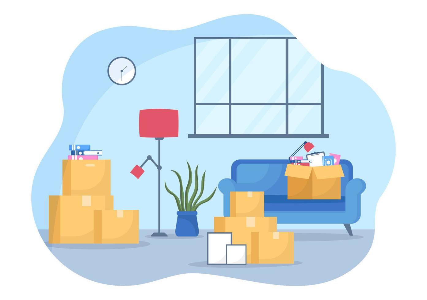 Home Relocation or People Moving with Cardboard Packaging Boxes or Pack Belongings Move to New Ones in Flat Cartoon Illustration vector