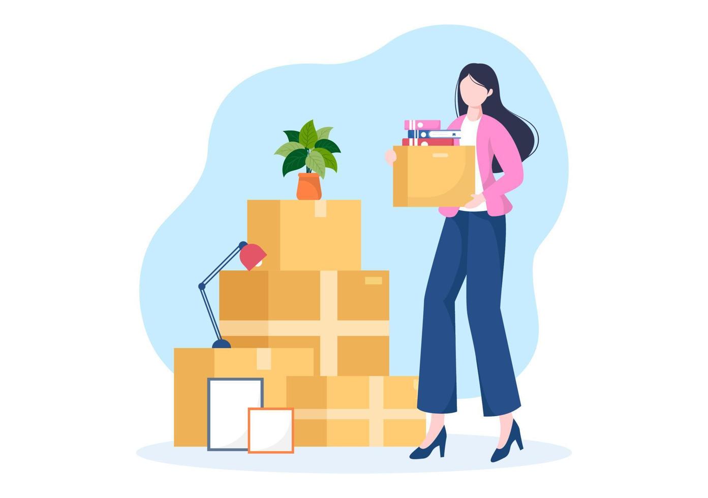 Home Relocation or People Moving with Cardboard Packaging Boxes or Pack Belongings Move to New Ones in Flat Cartoon Illustration vector