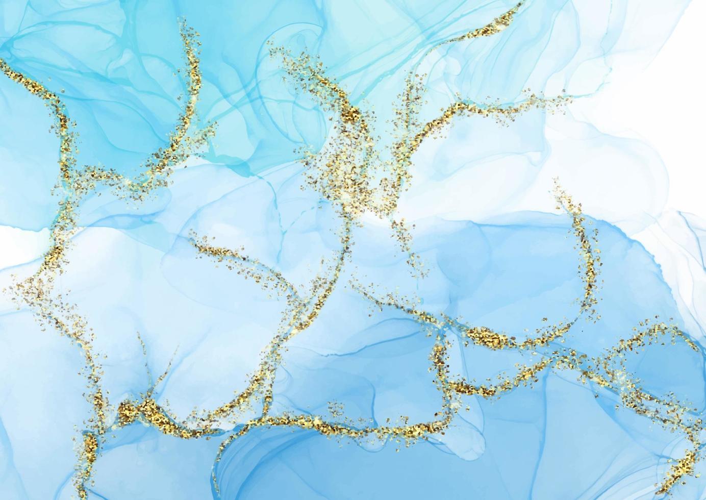 Decorative hand painted alcohol ink design with gold glitter vector