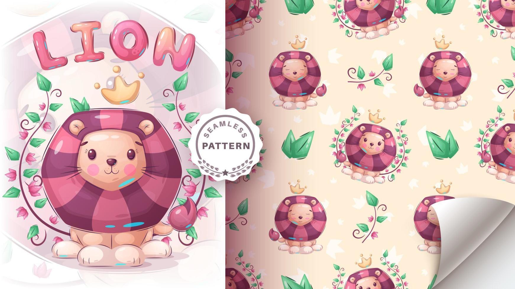 Cartoon character childish animal lion - seamless pattern vector