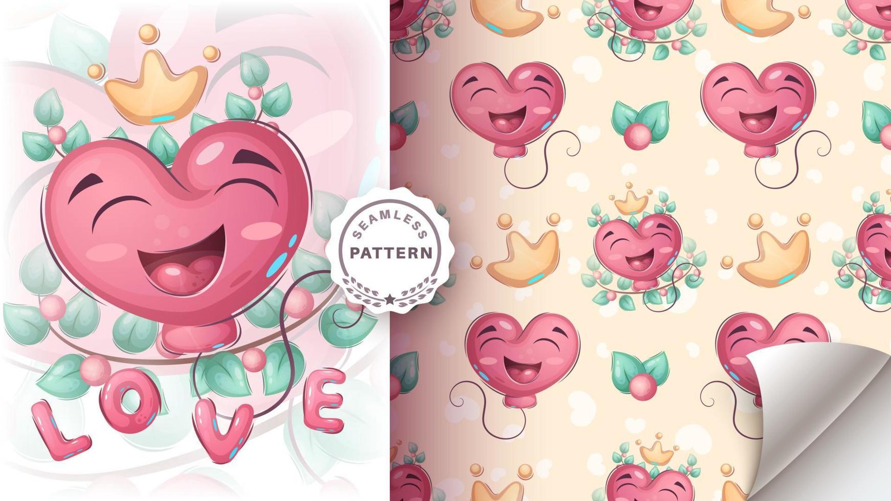 Cartoon character love heart - seamless pattern vector