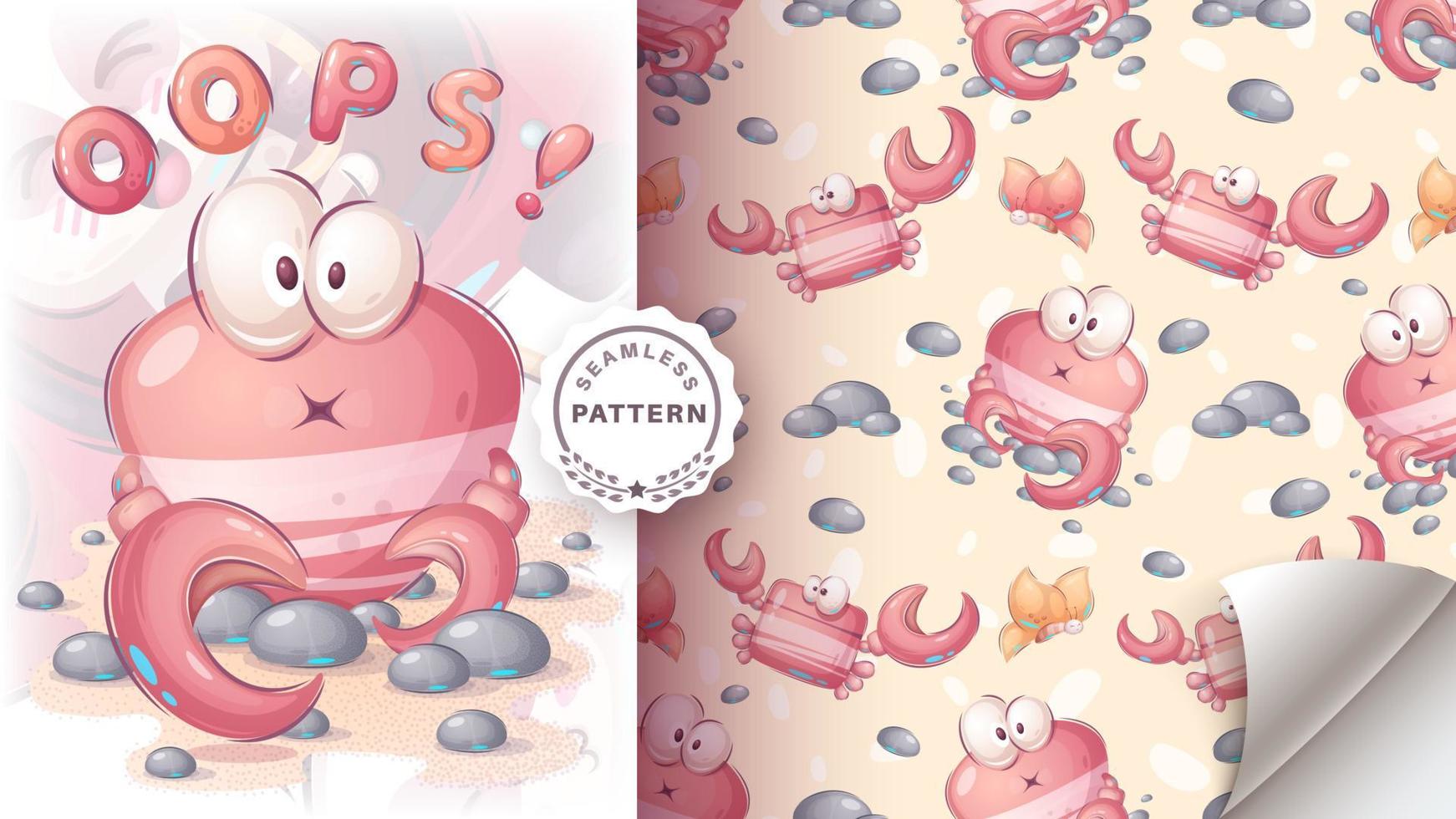 Cartoon character crazy animal crab - seamless pattern vector