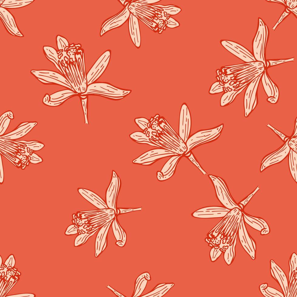 Seamless pattern flowers engraved. Vintage background of garden floral in hand drawn style. vector