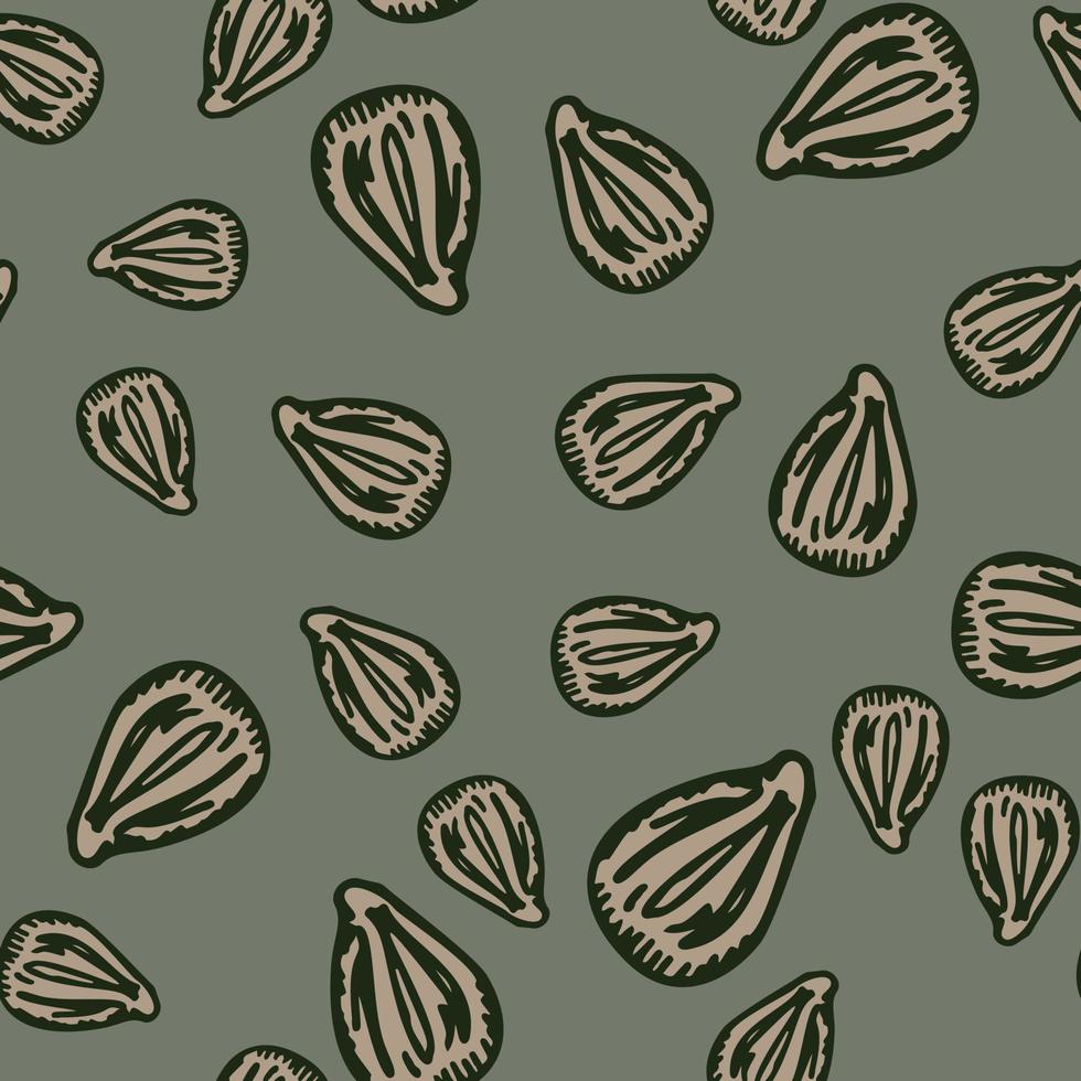 Seamless pattern engraved seeds. Vintage background plants kernels in hand drawn style. Botanical sketch. vector